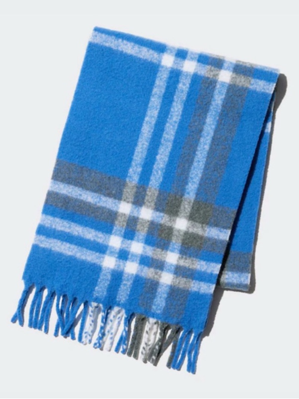 Uniqlo Wool Blend Souffle Yarn Chunky Scarf Blue Plaid Winter Fall Unisex
